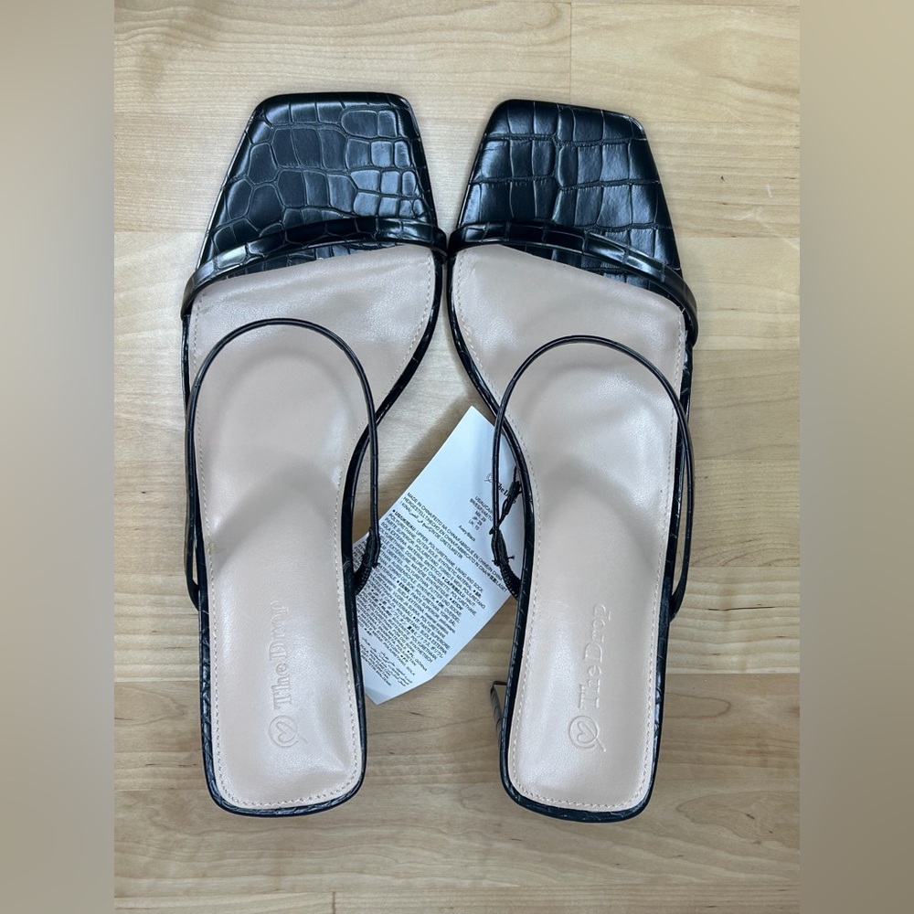 The Drop Avery Black Croc Embossed Heeled Sandals Size 13 NWT Box - Picture 6 of 11